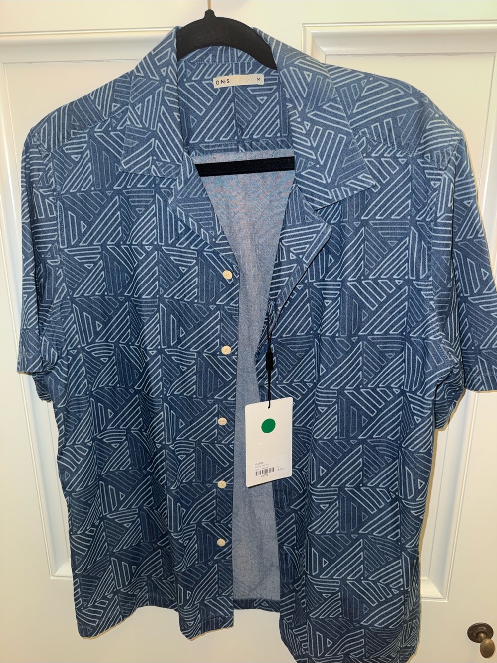 ONS Blue Geometric Short-Sleeve Button-Down Shirt